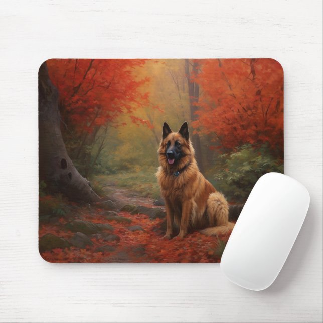 Belgiska shepherd i Höst löv Fall Inspire Musmatta (Med mus)