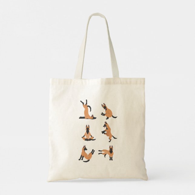 Belgiska shepherd Malinois gör yoga Tote-väskan Tygkasse (Baksida)
