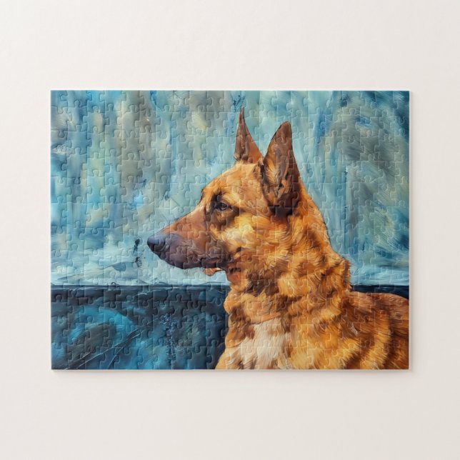 Belgiska Shepherd Porträtt Puzzle Pussel (Horisontell)