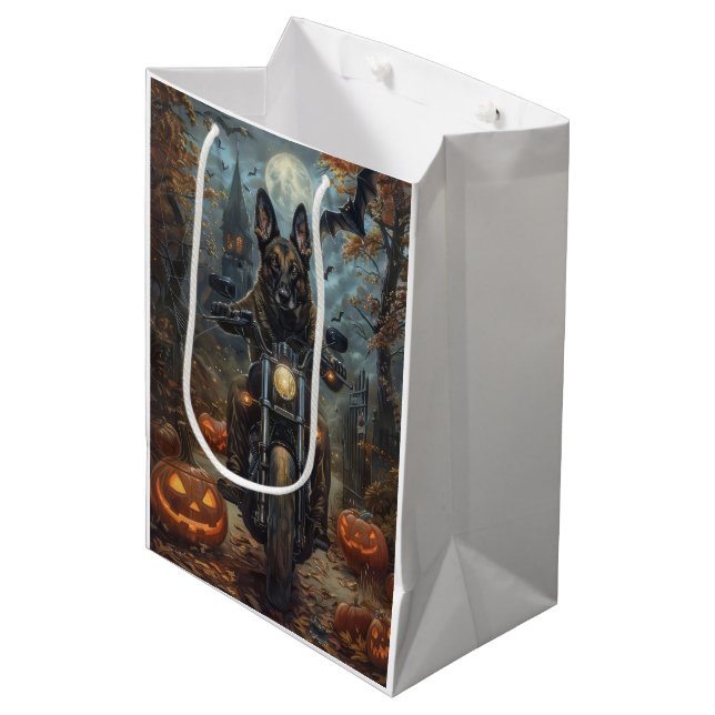 Belgiska shepherd Riding Motorcycle Halloween Scar (Framsidan Vinklad)