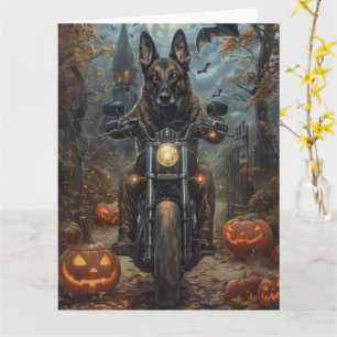 Belgiska shepherd Riding Motorcycle Halloween Scar Kort
