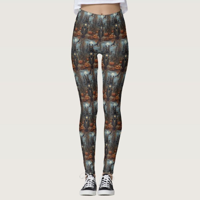 Belgiska shepherd Riding Motorcycle Halloween Scar Leggings (Framsida)