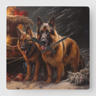 Belgiska shepherd Snowy Sleigh-juldekan Fyrkantig Klocka