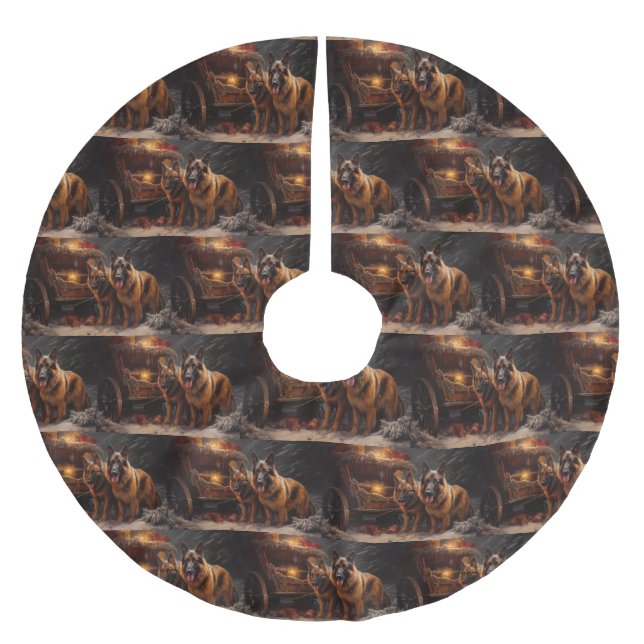 Belgiska shepherd Snowy Sleigh-juldekan Julgransmatta Borstad Polyester (Framsidan)