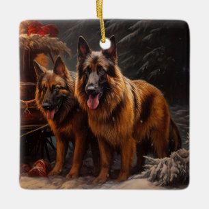 Belgiska shepherd Snowy Sleigh-juldekan Julgransprydnad Keramik