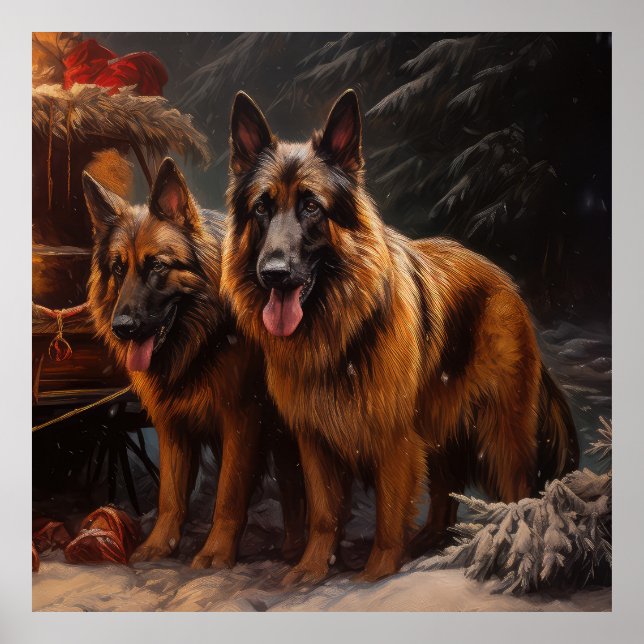 Belgiska shepherd Snowy Sleigh-juldekan Poster (Framsidan)