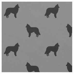 Belgiska Tervuren Hund Silhouettes Black och Grått Tyg