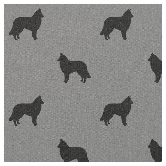 Belgiska Tervuren Hund Silhouettes Black och Grått Tyg (Närbild)