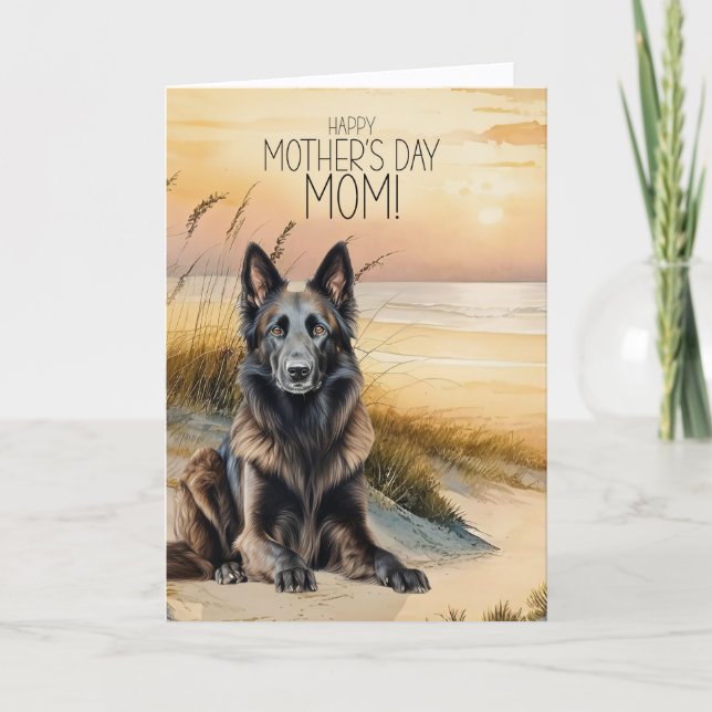 Belgiska Tervuren Hund Sunset Beach Mors dag Helgkort (Framsida)