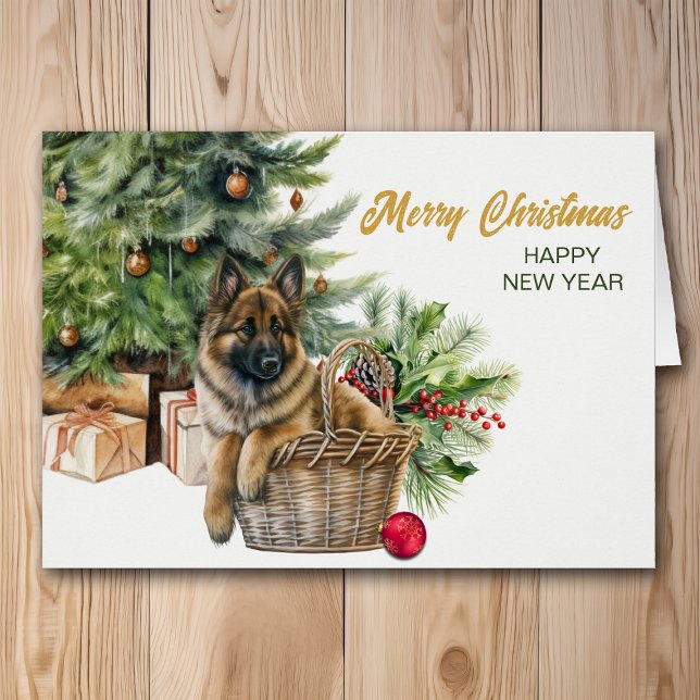 Belgiska Tervuren Hund Wicker Basket Julgran Hälsningskort (Skapare uppladdad)