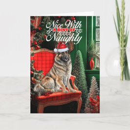 Belgiska Tervuren Jul Hund Naughty eller Nice Helgkort
