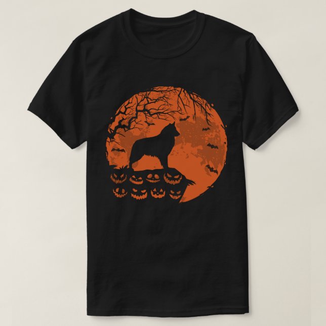 Belgiska Tervuren och Måne Halloween Hund älskare  T Shirt (Design framsida)