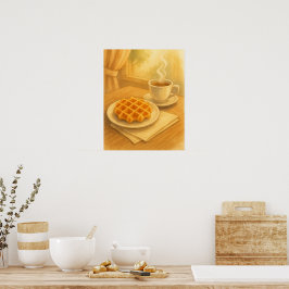 Belgiska våffle- och kaffePoster - Mysiga caféscen Poster