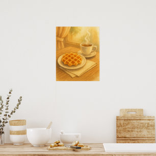 Belgiska våffle- och kaffePoster - Mysiga caféscen Poster