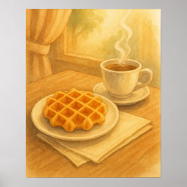 Belgiska våffle- och kaffePoster - Mysiga caféscen Poster