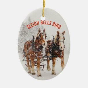 Belgiskt hästteam Sleigh Klockor Ring Julgransprydnad Keramik