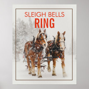 Belgiskt hästteam Sleigh Klockor Ring Poster
