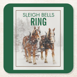 Belgiskt hästteam Sleigh Klockor Ring Underlägg Papper Kvadrat