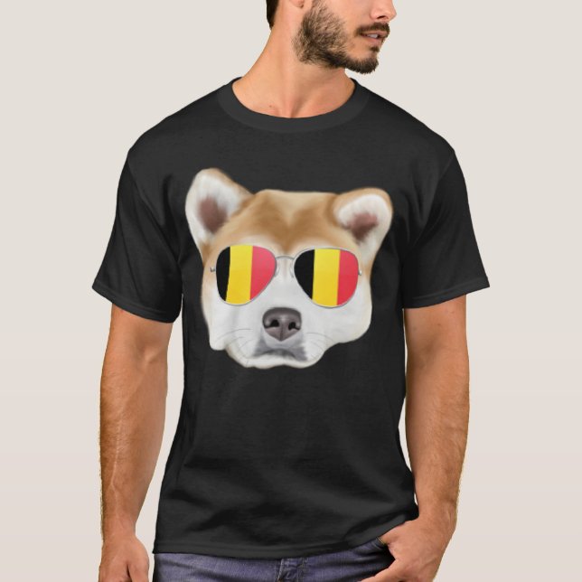 Belgium Flag Akita Dog Belgium Pocket T Shirt (Framsida)