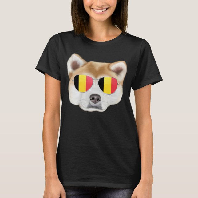 Belgium Flag Akita Dog Belgium Pocket T Shirt (Framsida)