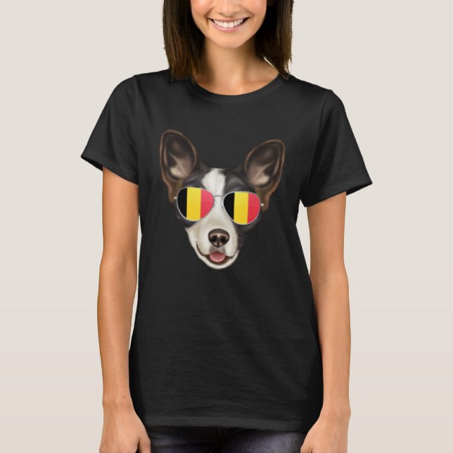Belgium Flag Cardigan Welsh Corgi Dog Belgium Pock T Shirt (Framsida)