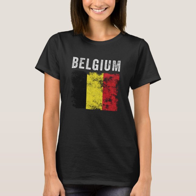 Belgium Flag Distressed Men Women Kids Belgian Fla T Shirt (Framsida)