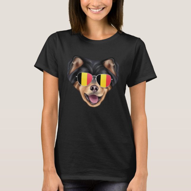 Belgium Flag Finnish Lapphund Dog Belgium Pocket T Shirt (Framsida)