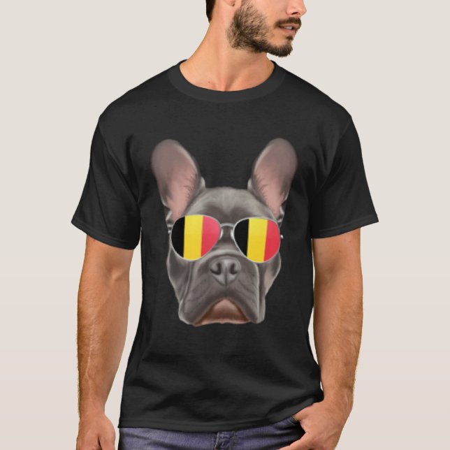 Belgium Flag French Bulldog Dog Belgium Pocket T Shirt (Framsida)