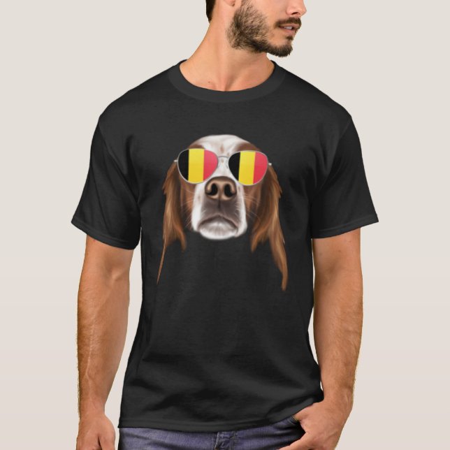 Belgium Flag Irish Red and White Setter Dog Belgiu T Shirt (Framsida)