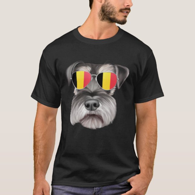 Belgium Flag Miniature Schnauzer Dog Belgium Pocke T Shirt (Framsida)