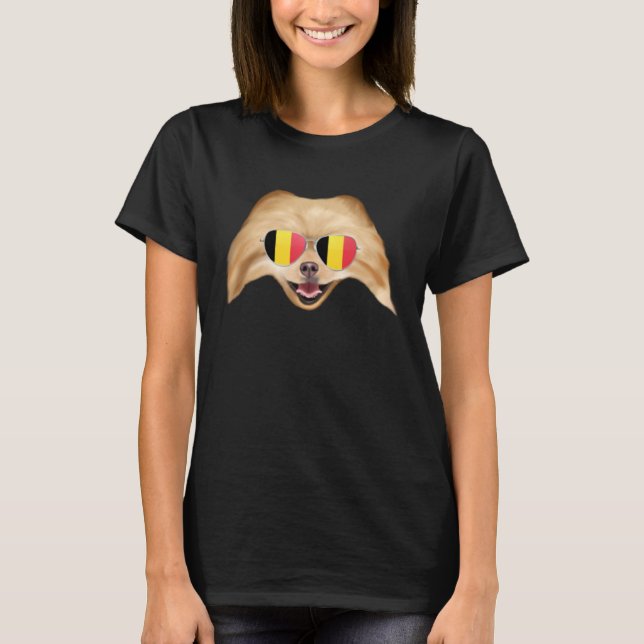 Belgium Flag Pomeranian Dog Belgium Pocket T Shirt (Framsida)