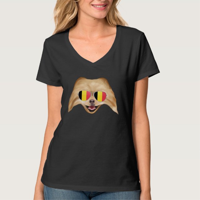 Belgium Flag Pomeranian Dog Belgium Pocket T Shirt (Framsida)