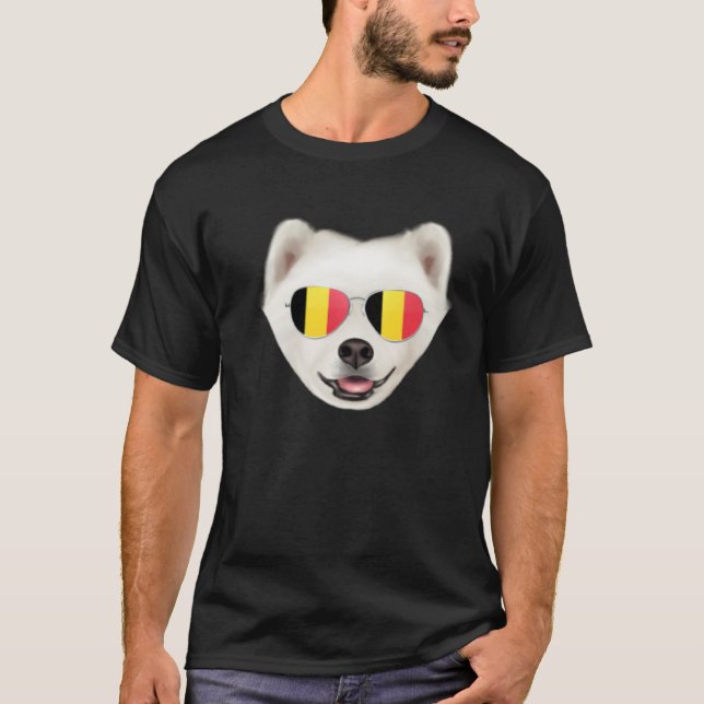 Belgium Flag Samoyed Dog Belgium Pocket T Shirt (Framsida)