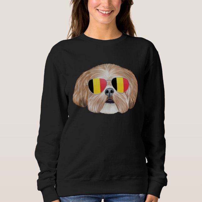 Belgium Flag Shih Tzu Dog Belgium Pocket T Shirt (Framsida)