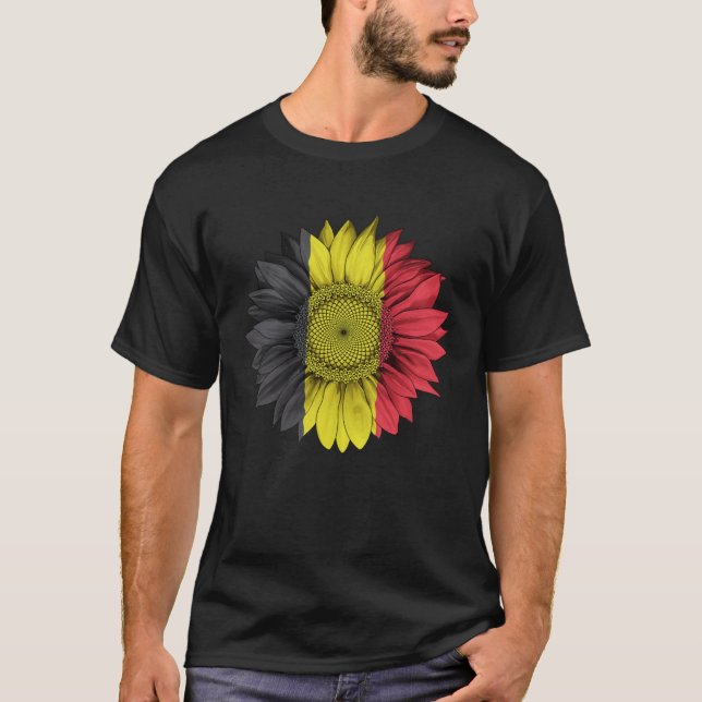 Belgium Flag Sunflower Belgian Roots Proud Patriot T Shirt (Framsida)