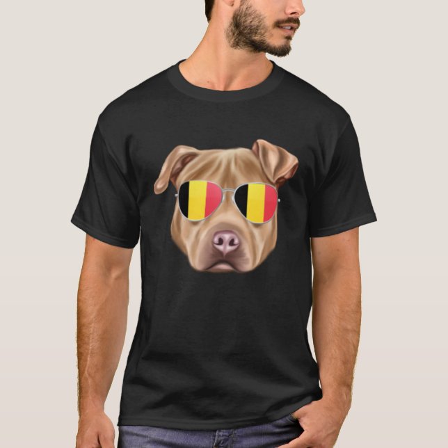 Belgium Flag Usa Staffordshire Terrier Dog Belgium T Shirt (Framsida)