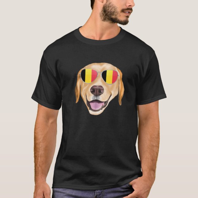 Belgium Flag Yellow Labrador Retriever Dog Belgium T Shirt (Framsida)