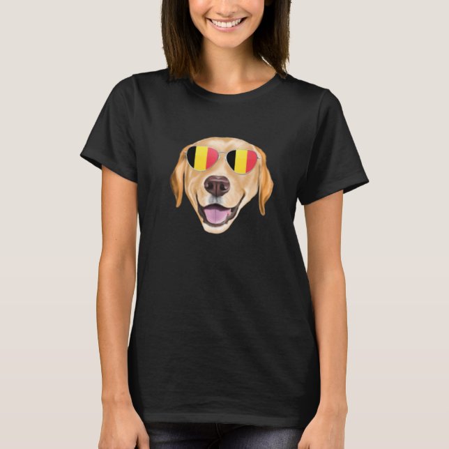 Belgium Flag Yellow Labrador Retriever Dog Belgium T Shirt (Framsida)