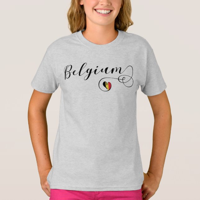 Belgium Heart Tee Shirt, Belgiska Flagga (Framsida)