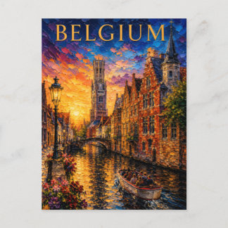 Belgium: Romantic Sunset Bruges Canal Art Souvenir Vykort