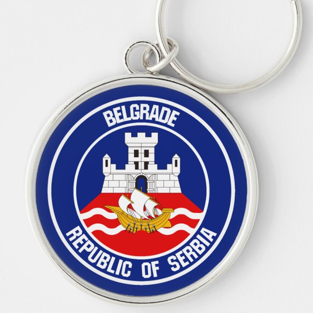 Belgrad Round Emblem Rund Silverfärgad Nyckelring (Framsidan)