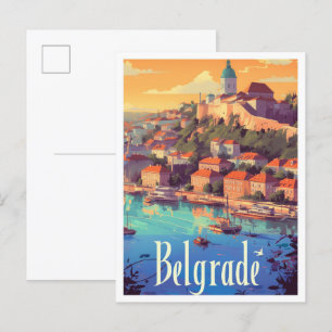Belgrad Serbien Art Vintage resor Illustration Vykort