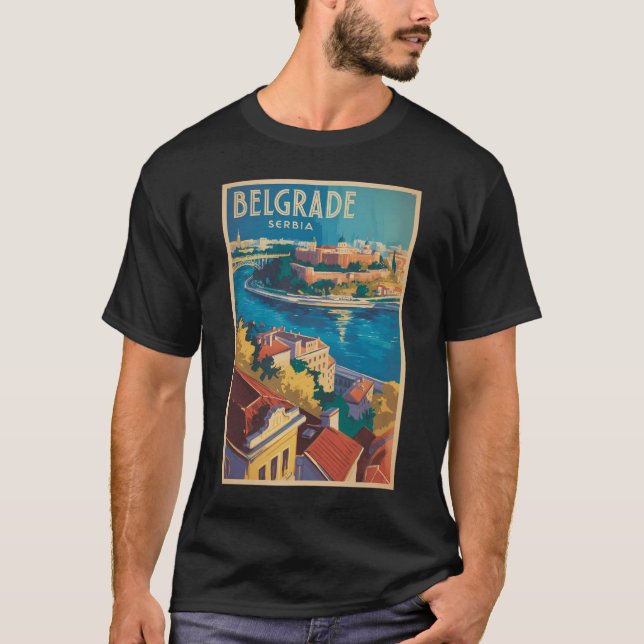 Belgrad Serbien Flod Illustration Resa Konst T Shirt (Framsida)