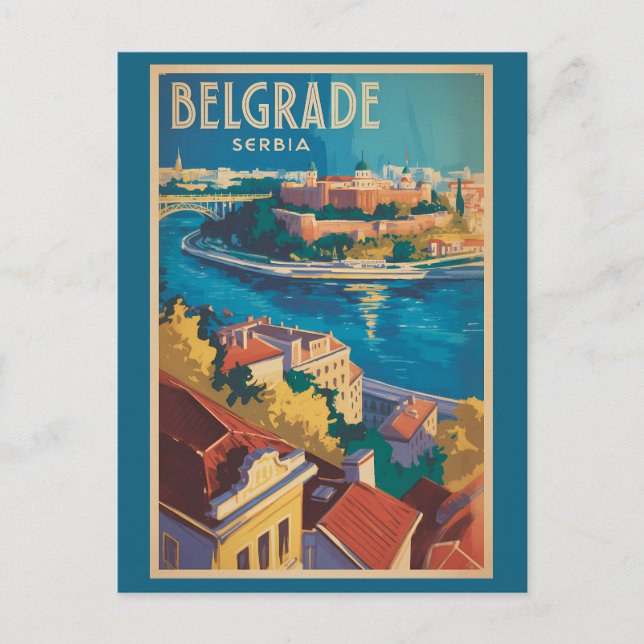 Belgrad Serbien Flod Illustration Resa Konst Vykort (Framsida)