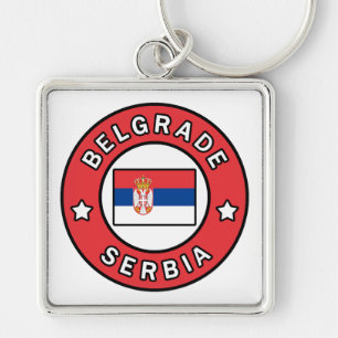 Belgrad Serbien Fyrkantig Silverfärgad Nyckelring