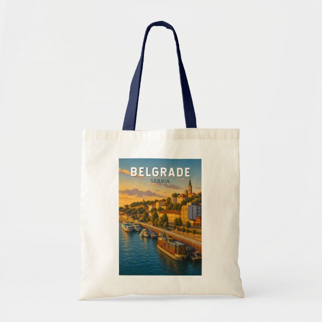 Belgrad Serbien Illustration Resa Konst Vintage Tygkasse (Framsidan)
