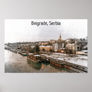 Belgrad Serbien på Balkan Panorama View Poster