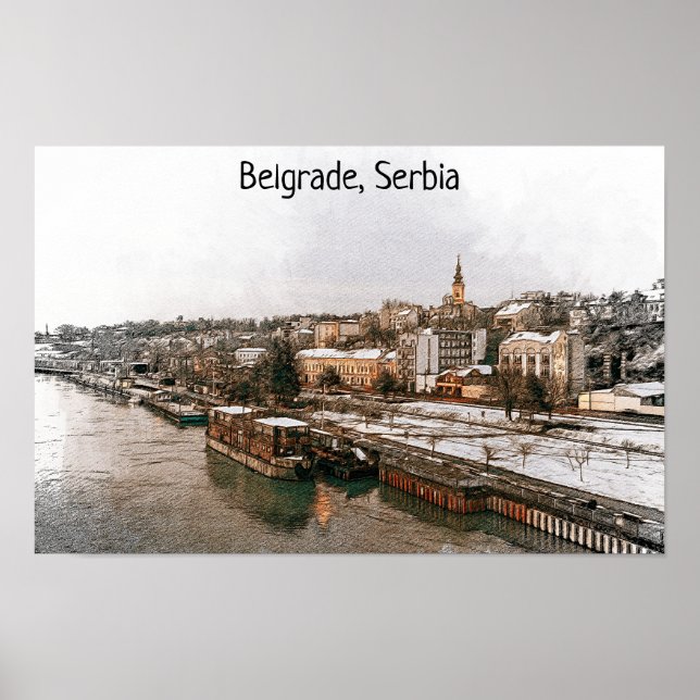 Belgrad Serbien på Balkan Panorama View Poster (Framsidan)