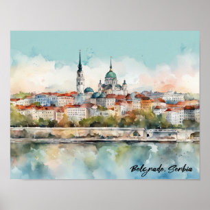 Belgrad Serbien Silhouette Watercolor Painting Poster