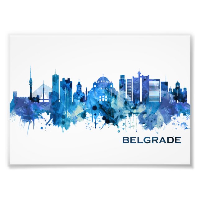 Belgrad Serbien Skyline Blue Fototryck (Framsidan)